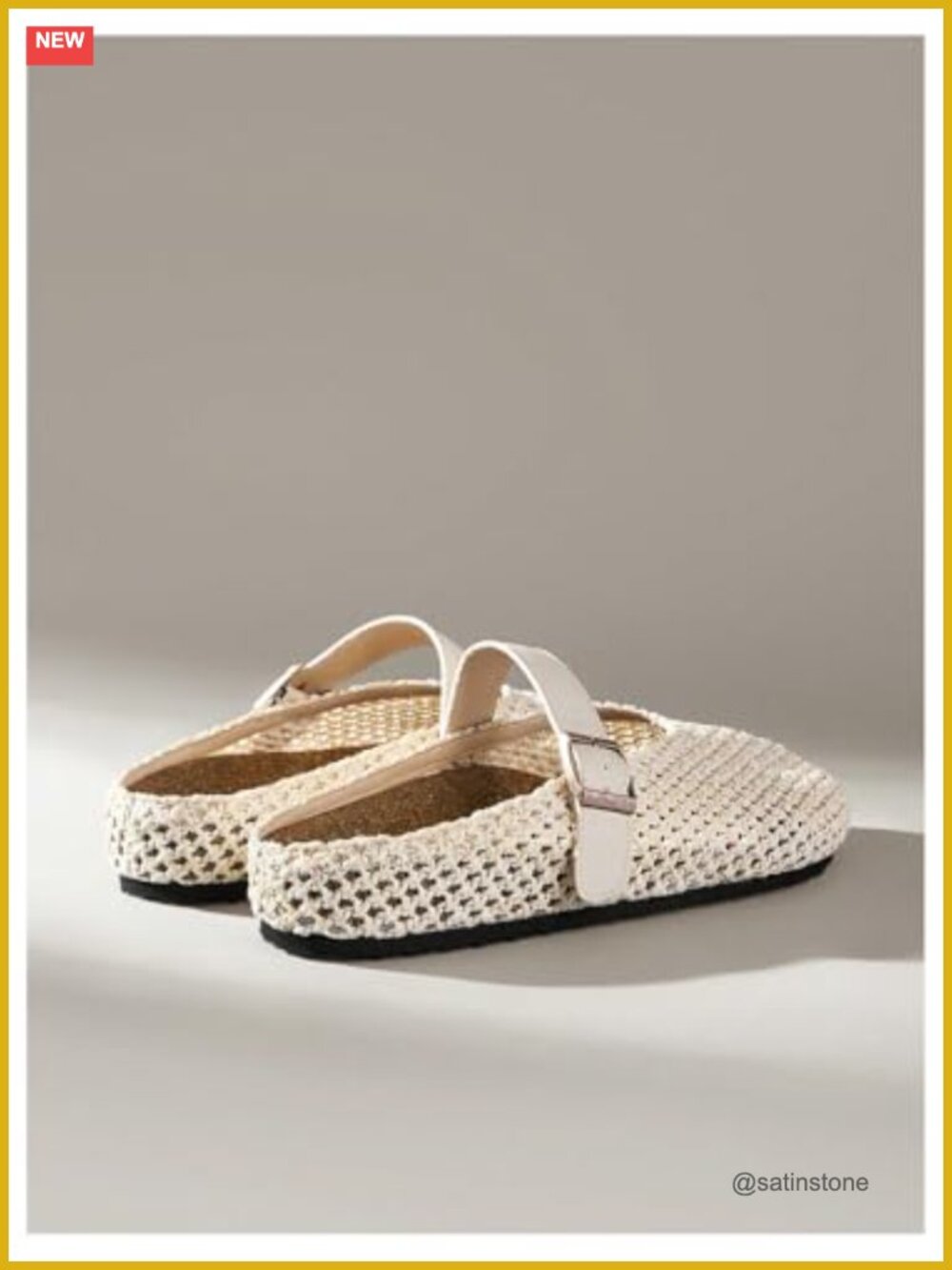 Crochet Mules Clogs Flat Cork Footbed Adjustable Buckle Slip-On Summer Sandals - Picture 4 of 5